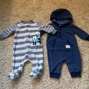 EUC/LIKE NEW condition Carter’s baby boy 3M warm & cozy one-pieces